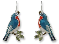 Sue Coccia Singing Bluebird Ultrafine Enamel Dangle Earrings By Zarah