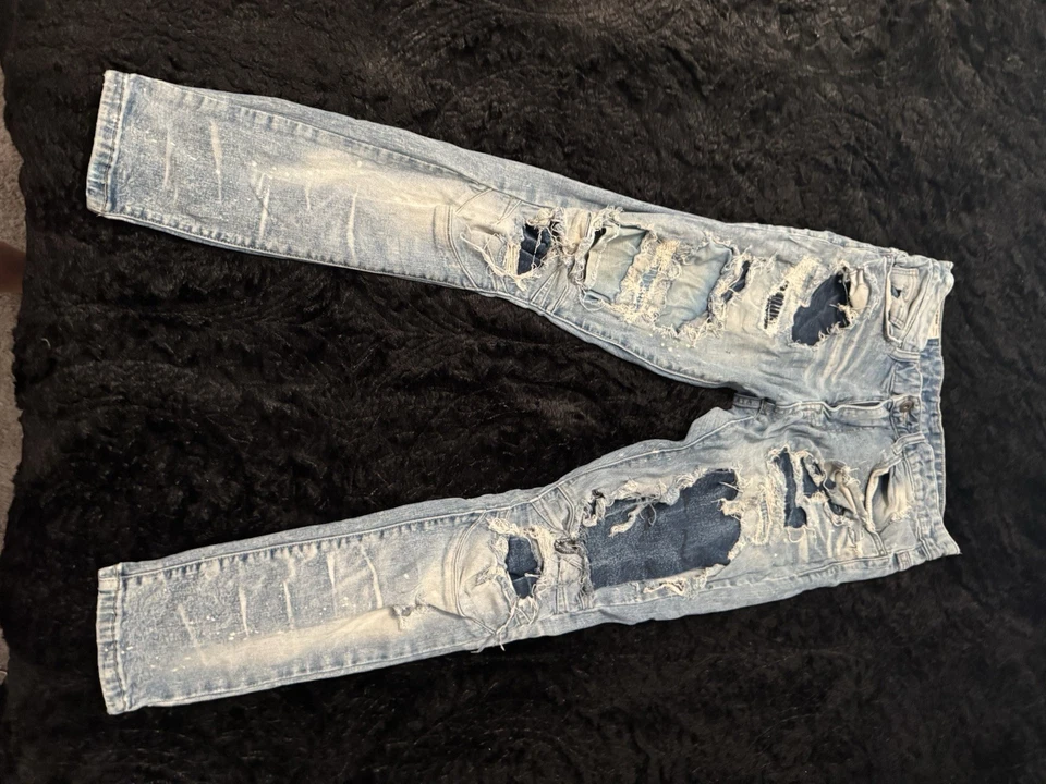 Jeans skinny masculino Smoke Rise desgastado tamanho 32x32 – streetwear rasgado - Imagem 2 de 4