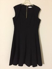 Calvin Klein Size 12 Black Dress Women Formal Stylish Modern Cut Cap Sleeves
