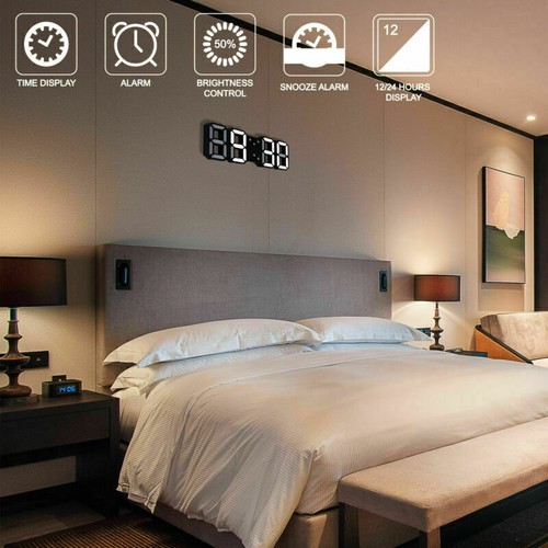 3D LED Digital Night Wall Clock Alarm Modern Watch Display Indoor Temperature UK - Picture 7 of 13
