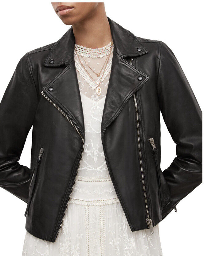 ALLSAINTS Dalby Black Leather Biker Jacket Size 6 US (Retail ALLSAINTS Dalby Black Leather Biker Jacket Size 6 US (Retail