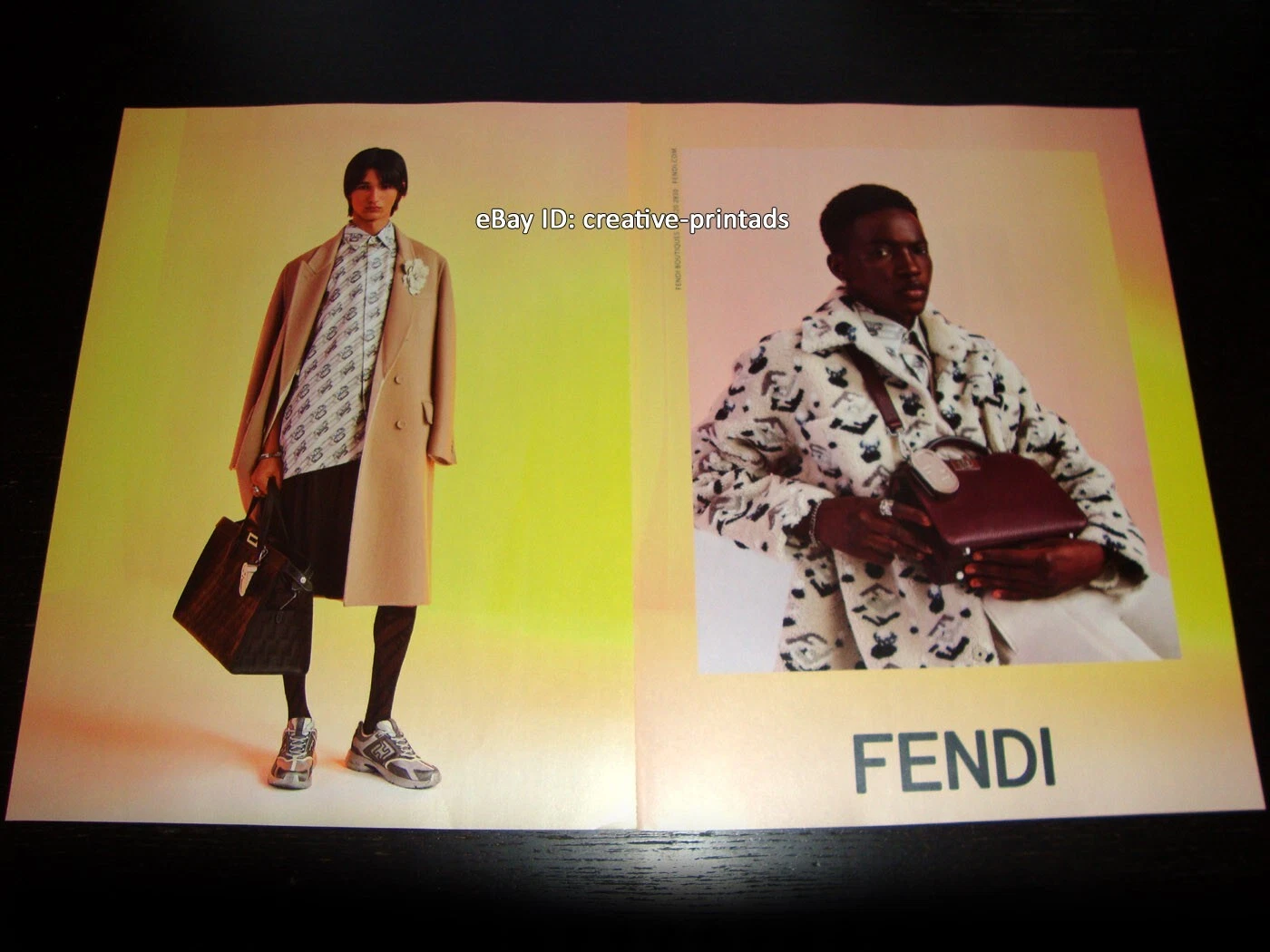 FENDI Uomo Abbigliamento 2 PAGINE STAMPA ANNUNCIO Autunno 2022 LIMAMU MBAYE Rubuen Bilan Carroll