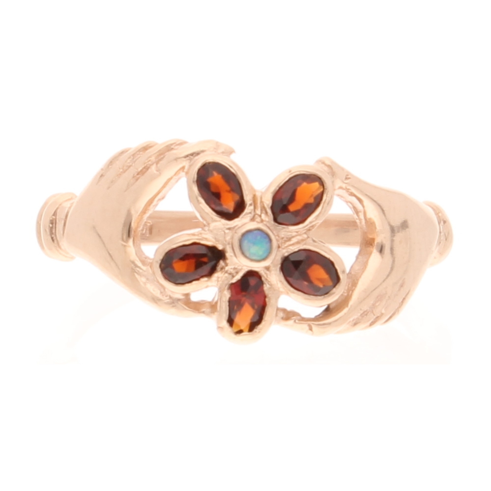 9Carat Rose Gold Opal & Garnet Cluster Ring (Size L) 9mm Widest