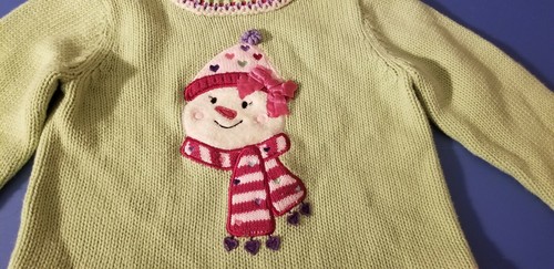 Talbots Kids SNOWMAN SWEATER 12 Month girl 100% cotton Snowgirl - Picture 2 of 3