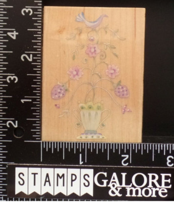 All Night Media Rubber Stamps BOTANICAL FLOURISH VASE VINES FLOWERS BIRD #2923