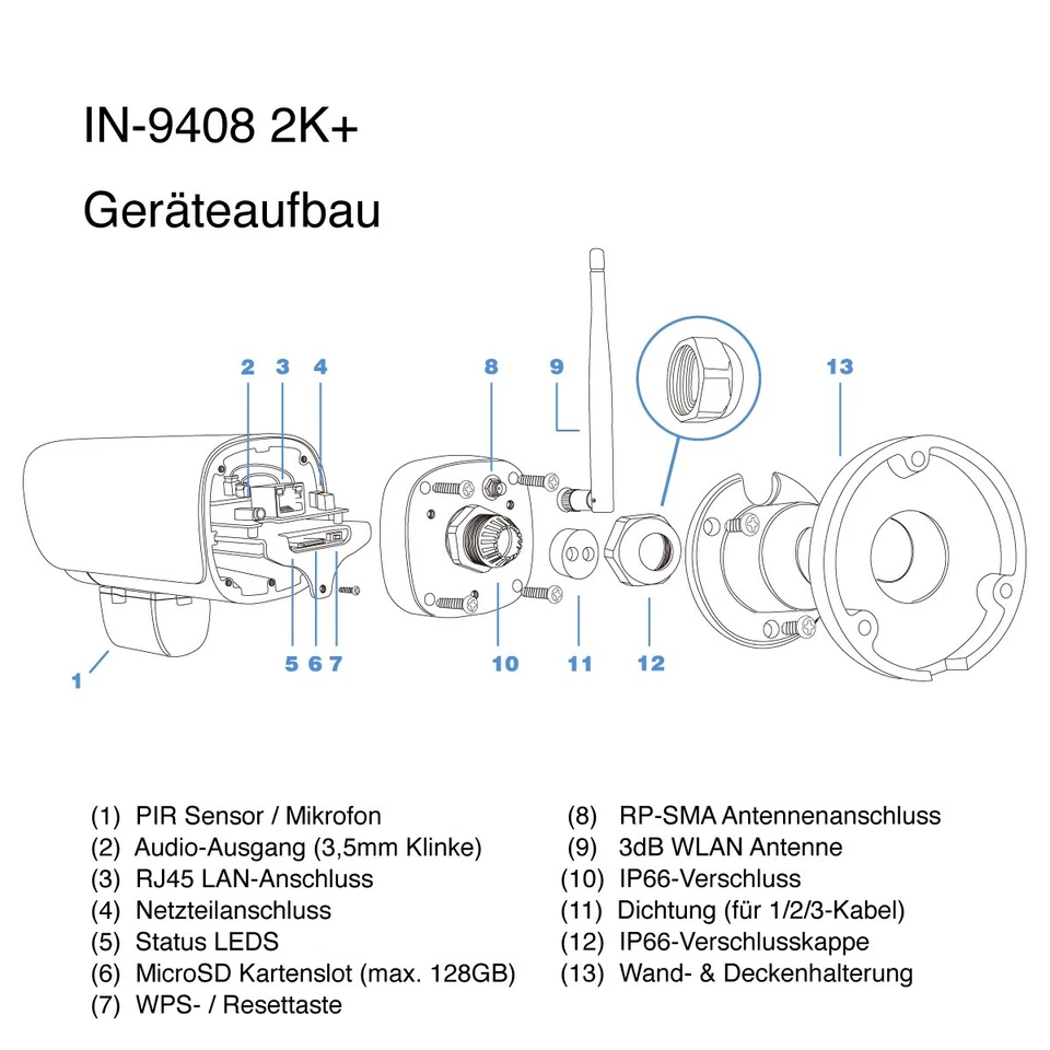 INSTAR IN-9408 2K+ Netzwerkkamera mit LAN / WLAN (2,4Ghz / 5Ghz) / PIR / MIC - Bild 3 von 4