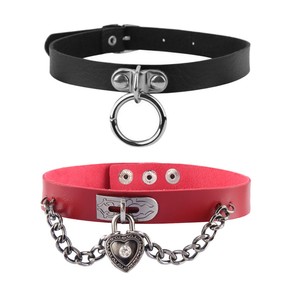 Black Patent Leather Collar /& Leash Silver O Ring Choker Necklace Silver Chain