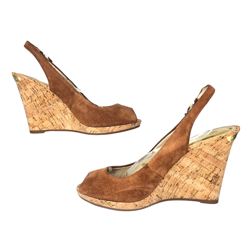 Zapatos Michael Kors para mujer 8,5 marrón gamuza cuero con cordones punta abierta tacones de cuña Foto 2 de 4