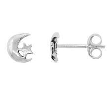 Sterling Silver Moon-Star Stud Earrings