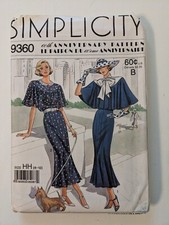 Simplicity 9360 - Vintage Style Retro 1930s Capelet Dress Pattern FF Size A 8-18