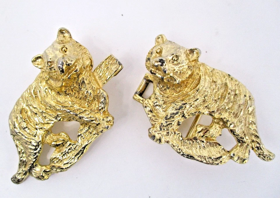 Hebilla de cinturón vintage Mimi di N gato tigres declaración grande 1972 5" dorado para mujer años 70 Foto 2 de 4