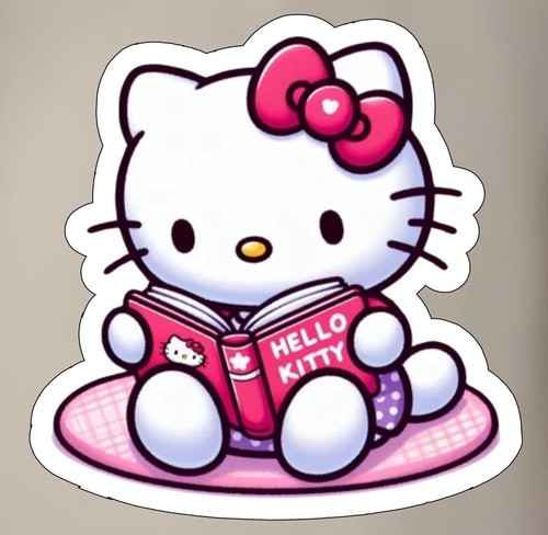 Kitty Cat, Reading Book Cute Fun Learn Hello Adorable Glossy Vinyl sticker Decal