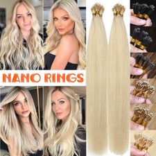 100 Real Nano Ring Tip Remy Human Hair Extensions Nano Micro-loop Beads Blonde