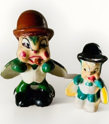 VTG Ceramic Ladybug Cricket Insect Bug W/ Cigar Figurines Occupied Japan 4  & 3 