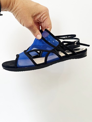Designer Christian Dior Size 8 39 EU Black Suede & Mesh Women's Sandals - Picture 2 of 5