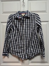 Vintage Women Shirt Size S. Long Sleeve White Blue Check St Johns Bay