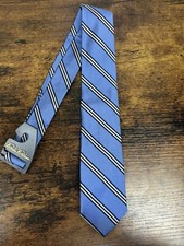 Brooks Brothers Blue Tie With Navy  White Stripes 100 Silk Men's Necktie 50"