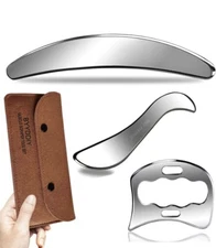 NEW BYYDDIY 3 In 1 Stainless Steel Muscle Scraper Tools Set, Storage Bag