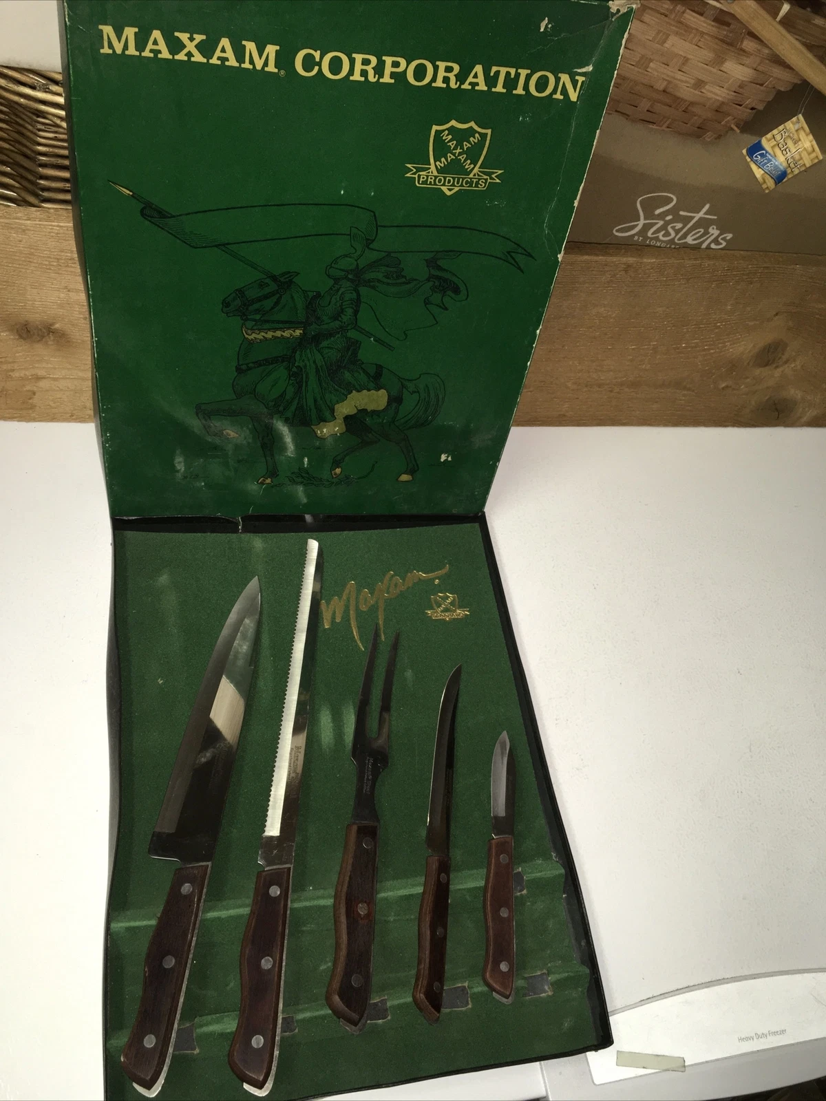 MAXAM Vintage Steel Kitchen Knife Carving Set 5 Pieces Wood Handle Japan Steel