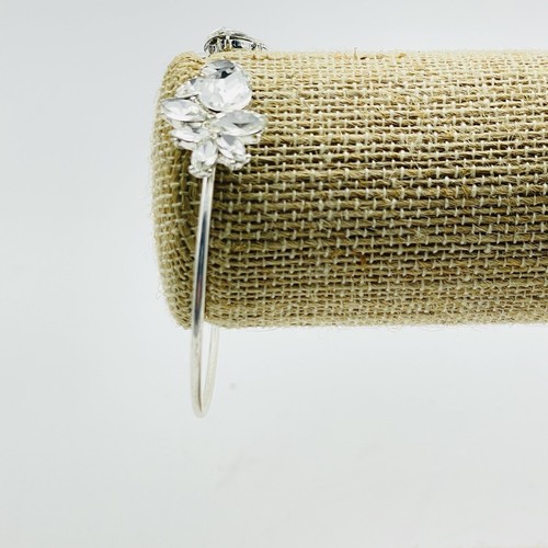 Silver Tone Rhinestone Cuff Bracelet Open Bangle Clear Crystal Sparkle Bridal - Picture 7 of 7