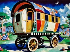 Art Gypsy Wagon Blank Card A5