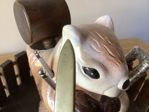 Vintage Nutcracker Ceramic Squirrel and Wooden Bowl with Tools 70s - Picture 7 of 18