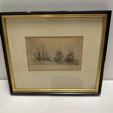 Vintage Framed Maritime Etching “Hudson Bay Fleet 1760” T.W. Matthews Canada