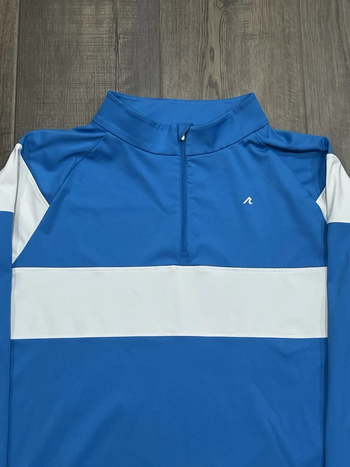 Chaqueta Suéter Pullover Redvanly 1/4 Cremallera Elastizado Golf Comodidad Azul Blanco Para Hombres XL Foto 2 de 4