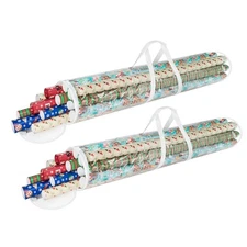 Wrapping Paper Storage - Set of 2 Organizers for 50 Rolls Gift Wrap Clear Totes