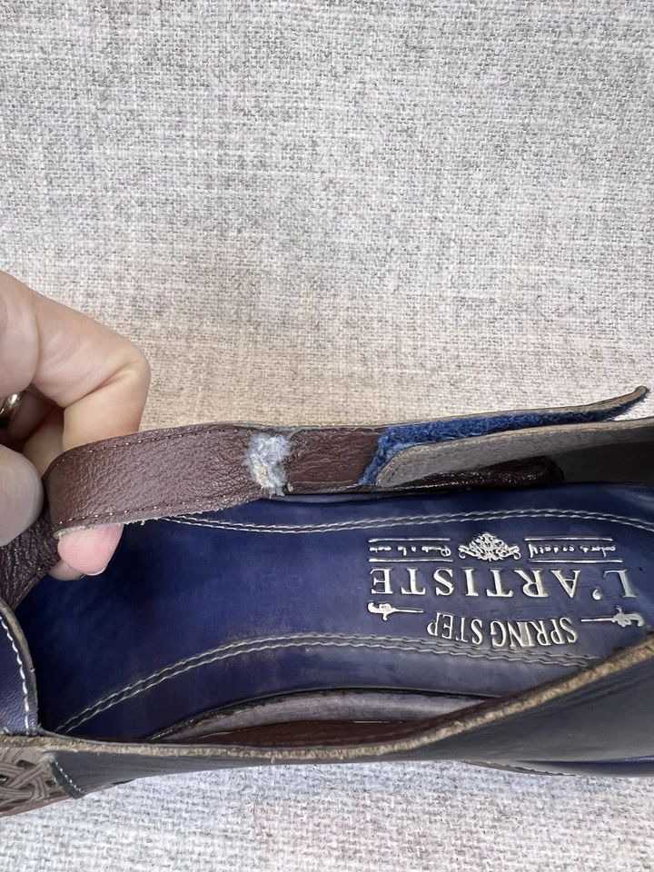 L’artiste Spring Step Melinda Zuecos Mary Jane Marrón Azul Tacón de Cuña Zapatos Talla 39 Foto 3 de 4