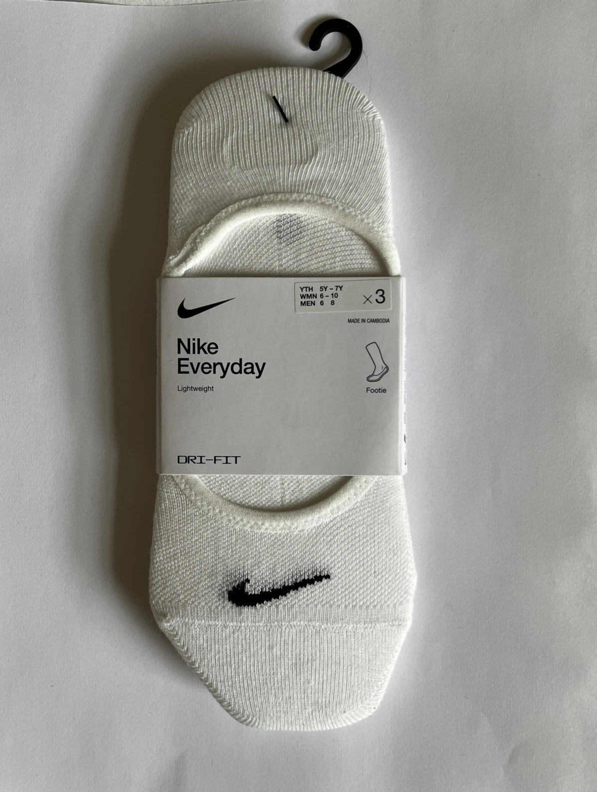 NIKE Women's Everyday Plus Lightweight Footies 3 PAIRS White/Black MEDIUM 6-8