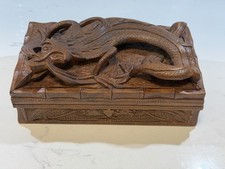 Vintage Hardwood Hand Carved Chinese Dragon Wooden Box 8”x 4 7/8”