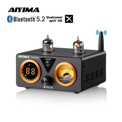 AIYIMA T9 PRO HiFi Bluetooth 5.2 Tube Amplifier VU Meter USB DAC 100Wx2 Stereo