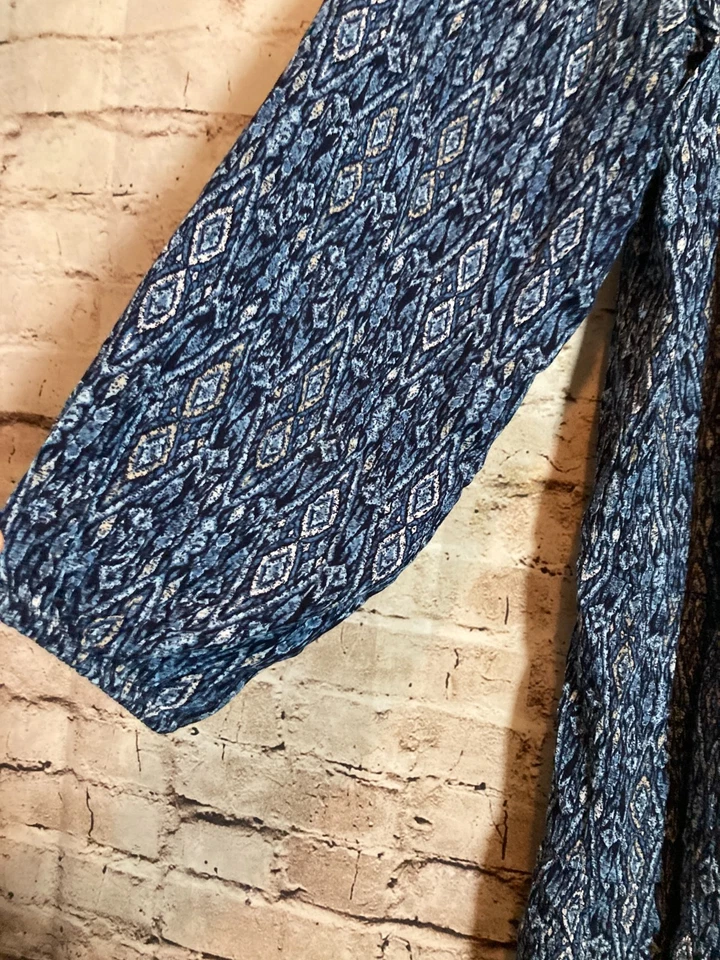 Style & Co. Vestido Campesino Mujer XL Azul Marino Ikat Babydoll Boho Hippie Fluido Foto 2 de 4