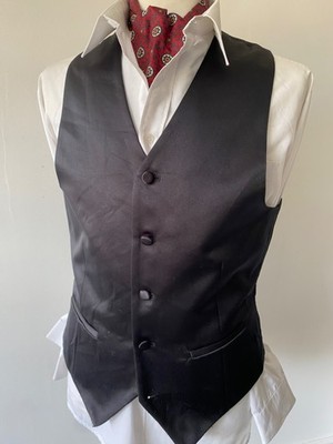 VINTAGE mens CLASSIC BLACK SATIN EVENING DRESS POCKET VEST WAISTCOAT 38''