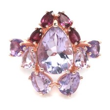 925 Silver Handmade Pink Amethyst  Purplish Pink Rhodolite Ring Size 6.5