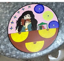 "Trending Ghibli Girl Modern Acrylic Art - Handmade, Unframed, 24x24 cm, Signed"