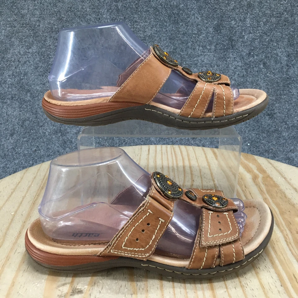 Sandalias Earth para mujer 9 B Papaya Slide cuero marrón sin cordones informales cómodas planas Foto 2 de 4