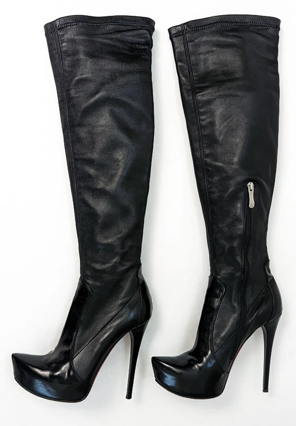 GIANMARCO LORENZI Over the Knee Thigh High Heels Stretch Leather Stiletto Boots - Image 3 of 4