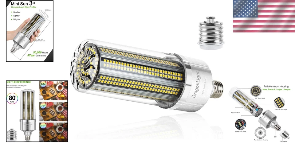 360° Beam 80W LED Corn Bulb - Instant-On, Eco-Friendly, 50,000 Hours Lifespan - Image 2 of 4