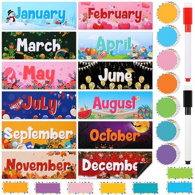 52 Pcs Magnetic Holiday Monthly Headliners Include 12 Months of the Year Head...