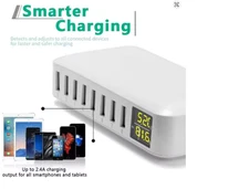 8 Port USB Fast Charger Station with LCD Display for Phone/Tablet