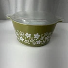 VTG Pyrex Green Crazy Daisy Casserole Dish 473 1 QT Spring Blossom With Lid