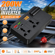 200W Car Power Inverter DC 12V 24V to 110V AC Charger Fast QC3.0 2 USB 2 Sockets
