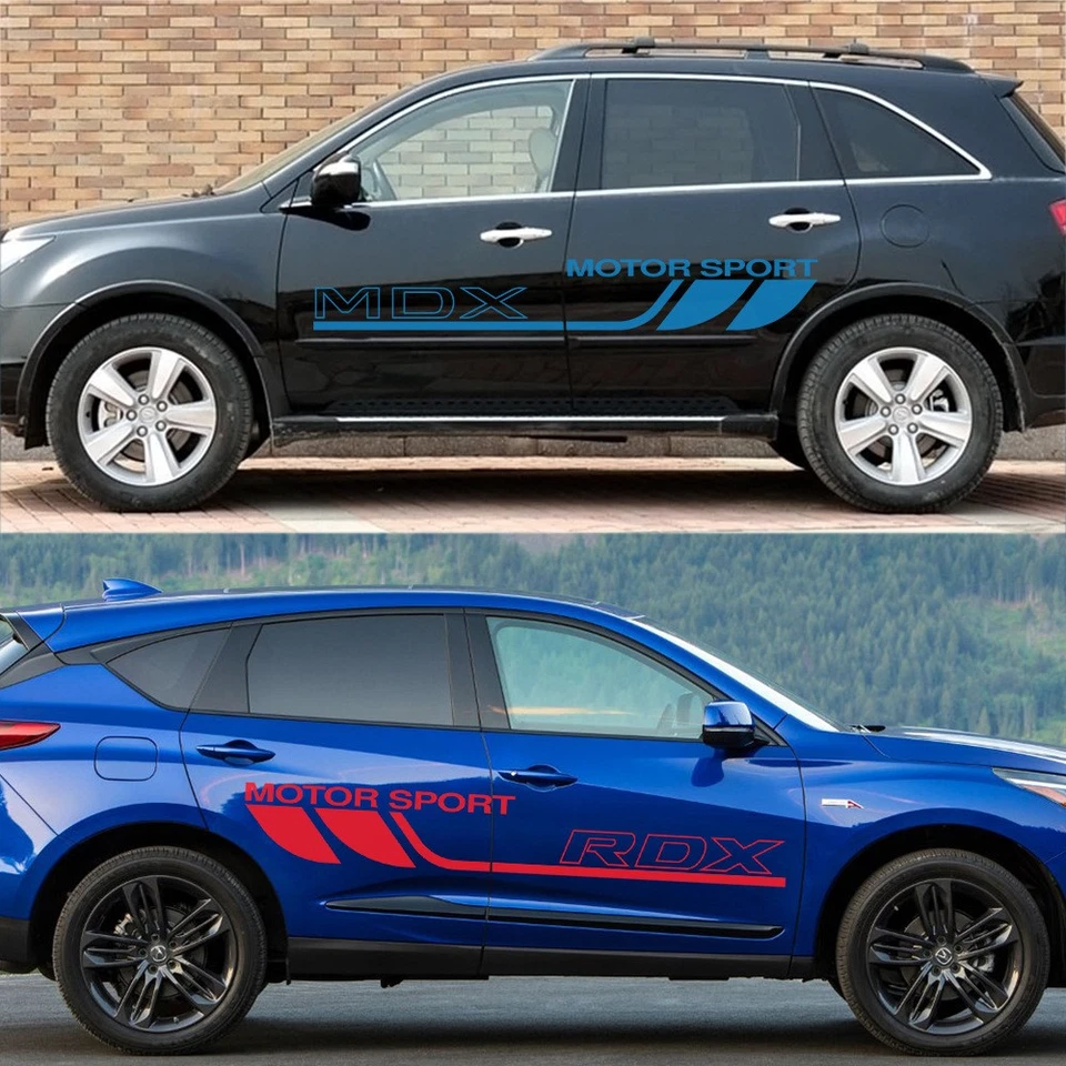 Calcomanía de vinilo gráfica de coche a rayas deportivas de carreras para puerta lateral Acura MDX RDX Foto 4 de 4