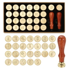 26 Letters Vintage Alphabet Wax Seal Stamp Kit 2pcs Handles Gift Box Style 7