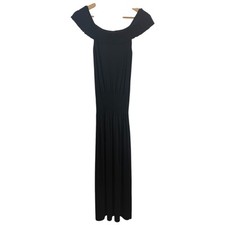 Max Studio Women's Black Off the Shoulder Smocked Maxi Dress S Minimalist Chic