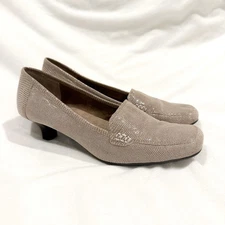Aerosoles Magical Power 8M Leather Lizard Taupe Low Heel Shoes Light Academia