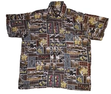 Rima Shirt Mens Large VTG Hawaiian Short Sleeve Gecko Turtle Drums