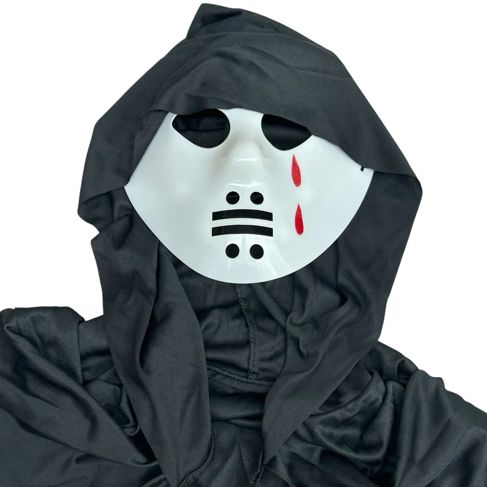 Hockey Mask - White Plastic W Tears + Cape -Jason Costume Accessory - Halloween - Image 2 of 4